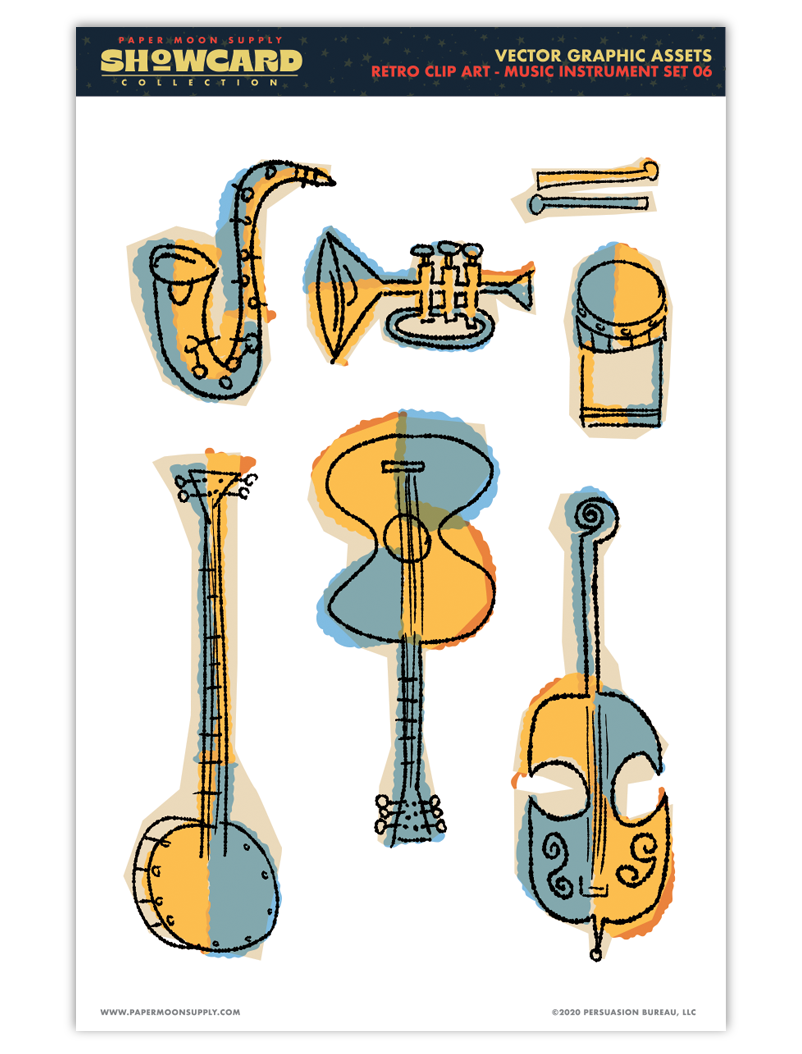 Retro Vector Clip Art-Musical Instruments Set 06