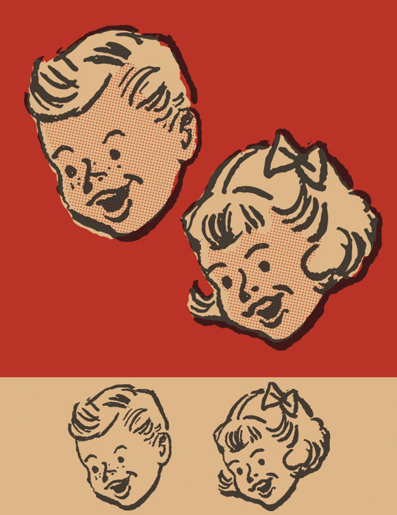 Retro Kids Faces with Vector Halftone
